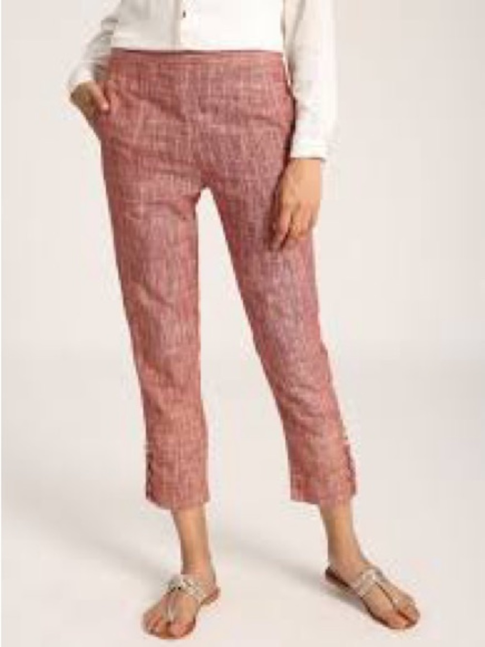 Ann Taylor Cropped Slim Pants in Coral-Pink Textured Weave